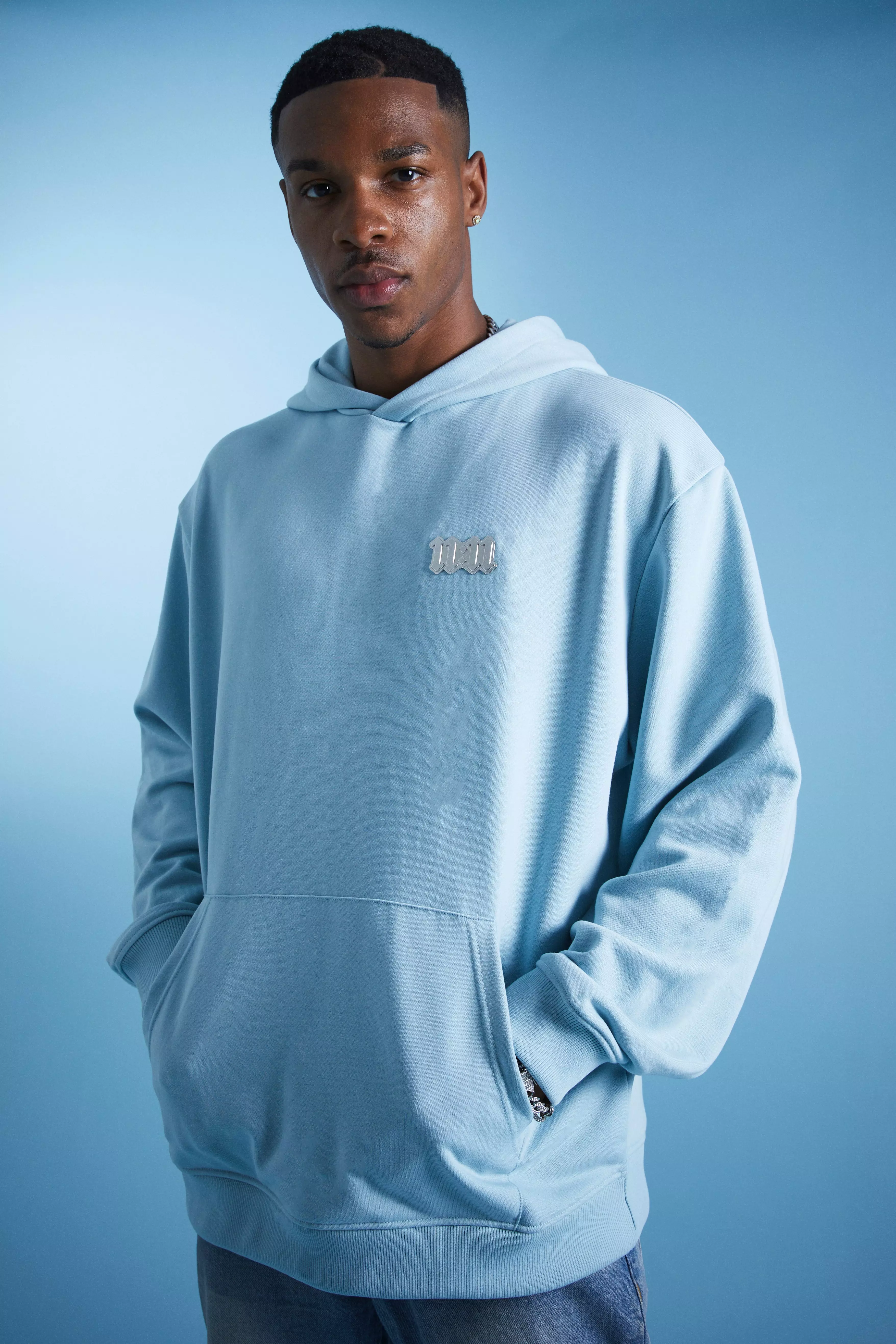 Boohooman light blue hoodie hot sale